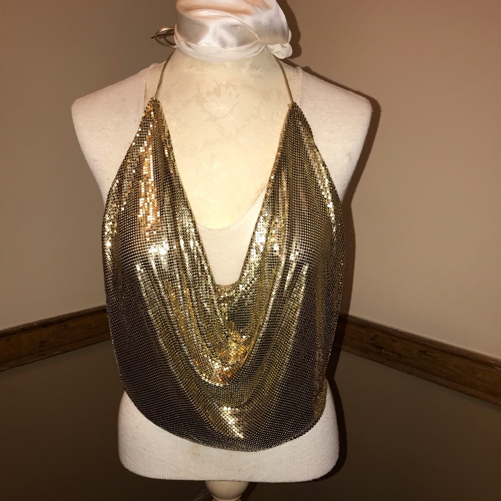 Whiting & Davis VTG 80’s Gold Metal Mesh Halter